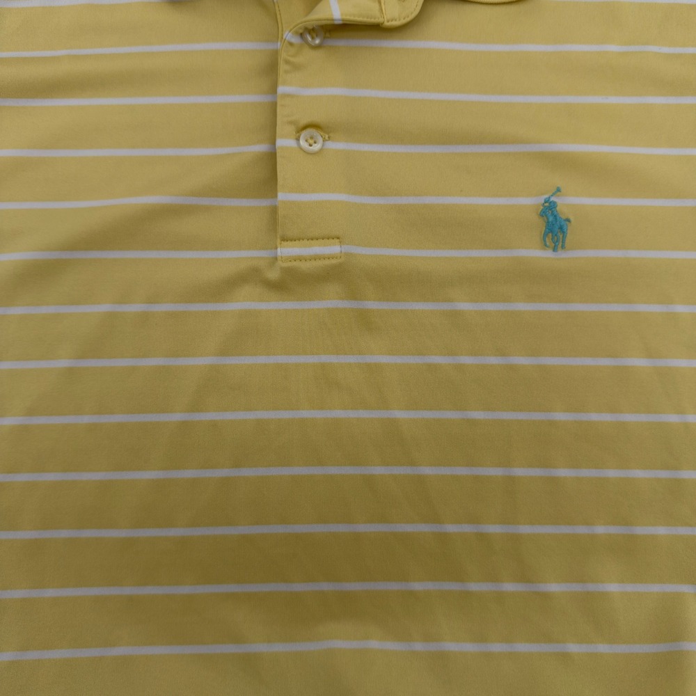 Polo Ralph Lauren Mens Yellow White Stripe Performance Polo Shirt XL - Picture 3 of 5